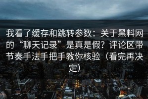 我看了缓存和跳转参数：关于黑料网的“聊天记录”是真是假？评论区带节奏手法手把手教你核验（看完再决定）