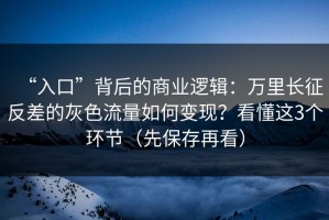 “入口”背后的商业逻辑：万里长征反差的灰色流量如何变现？看懂这3个环节（先保存再看）