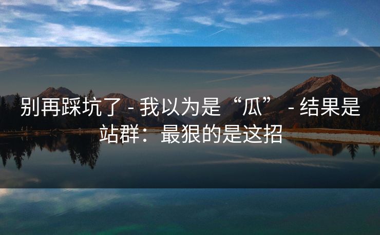 别再踩坑了 - 我以为是“瓜” - 结果是站群：最狠的是这招